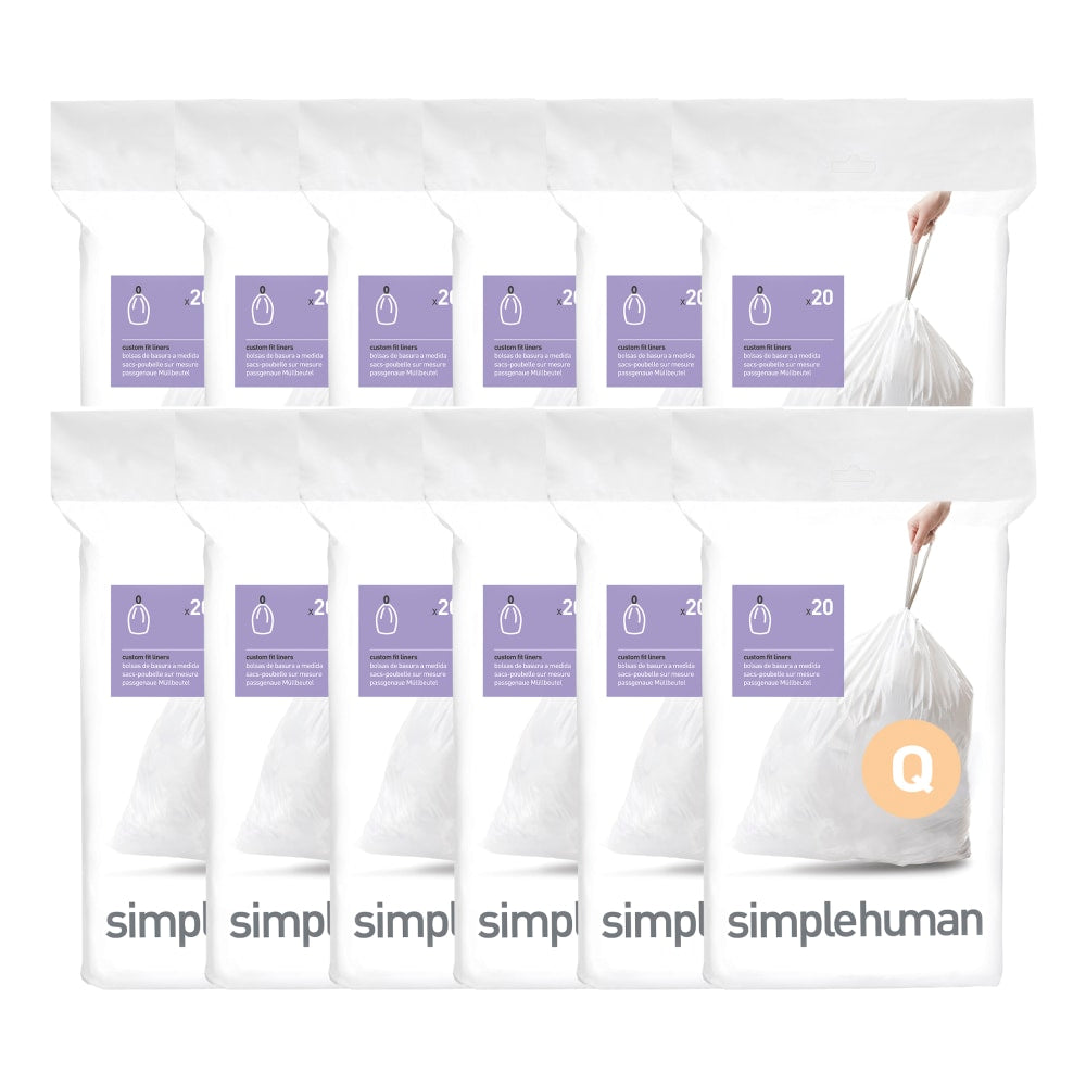 simplehuman Custom Fit Can Liners, Q, 0.3 mil, 13 To 17 Gallons, White, Pack Of 240 Liners