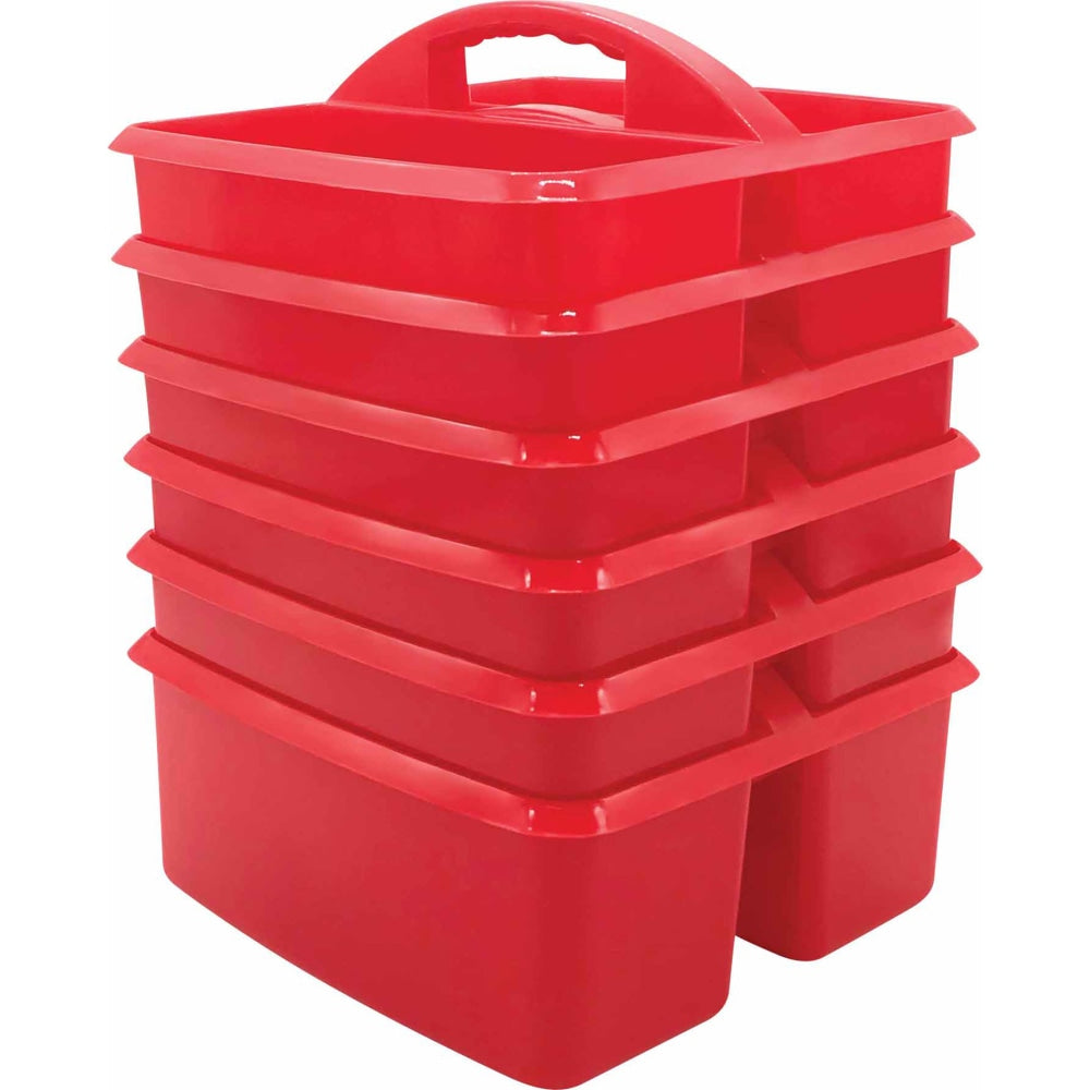 Teacher Created Resources Plastic Storage Caddies, 5-1/4inH x 9-1/4inW x 9inD, Red, Pack Of 6 Caddies