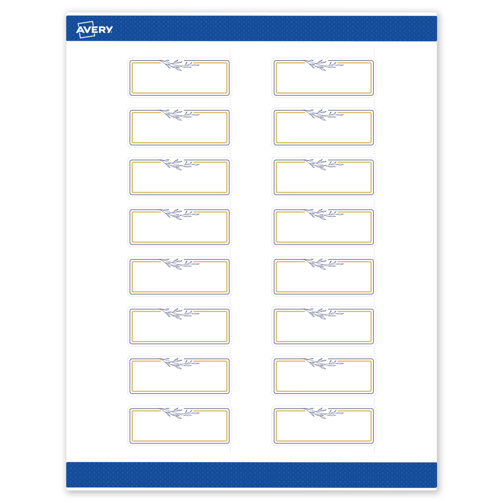 Avery Print-To-The-Edge Labels & Sure Feed, S00-D2X-PRWMP10, 1in x 2-5/8in, Matte White, Preprinted Gold & Navy Border & Floral Design, Pack Of 160