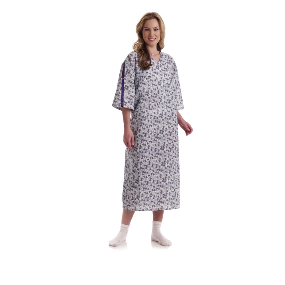 Medline Royale Print Deluxe Cut IV Patient Gowns, Royale 2-Tone Blue, Pack Of 12