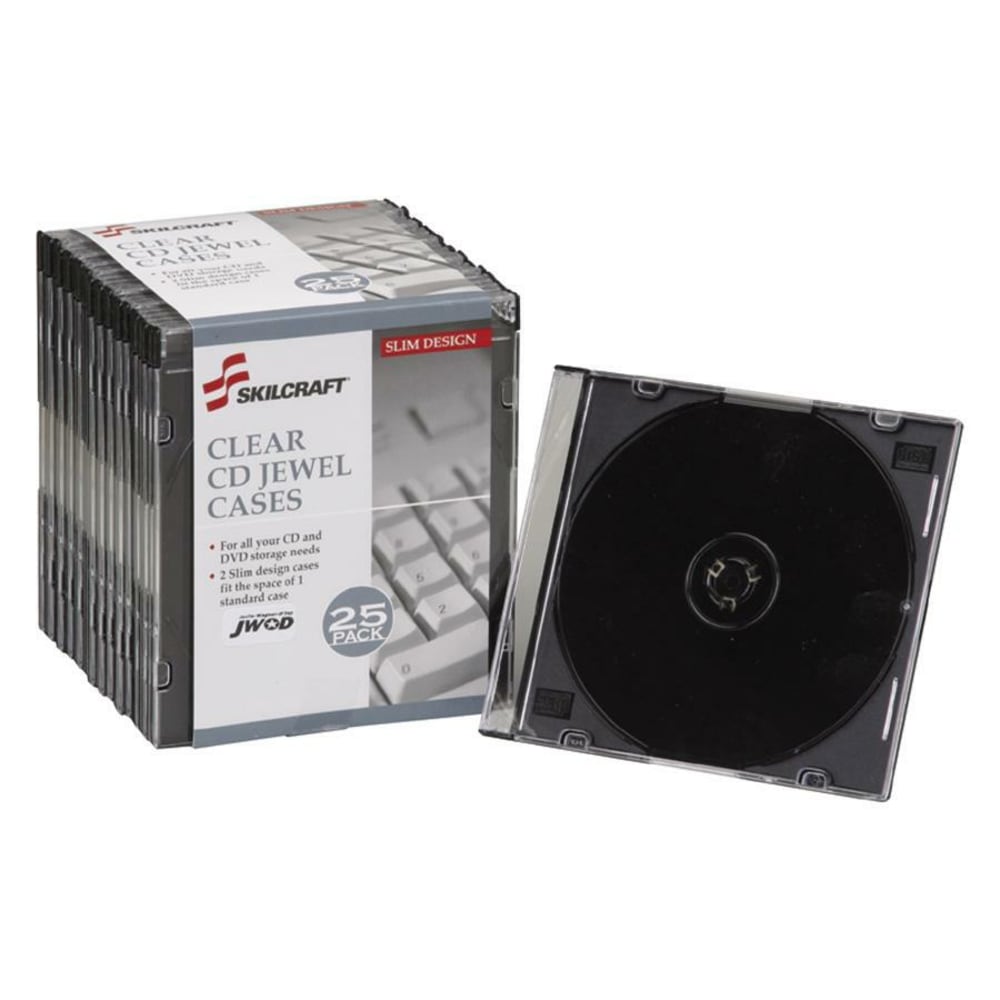 SKILCRAFT Slim CD Jewel Cases, Pack Of 25 (AbilityOne 7045-01-502-6513)
