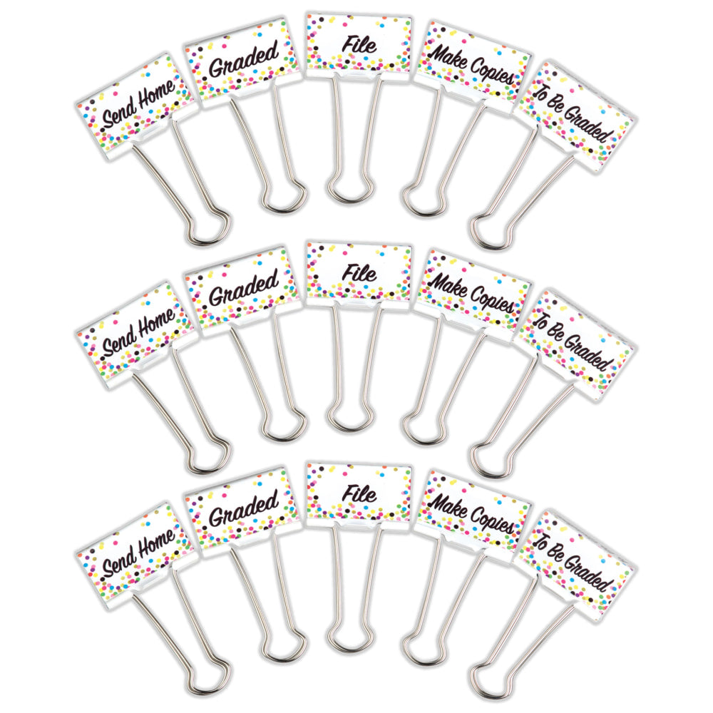 Teacher Created Resources Confetti Large Binder Clips, Management, 5 Per Pack, Set Of 3 Packs