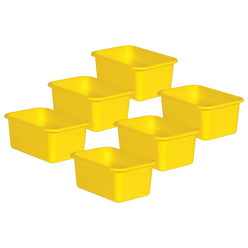 Teacher Created Resources Small Plastic Storage Bins, 5inH x 11-3/8inW x 7-3/4inD, Yellow, Pack Of 6