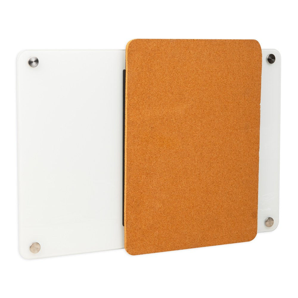 Mind Reader Wall-Mounted Glass Dry-Erase Board With Sliding Corkboard, 28in x 19-1/2in, White