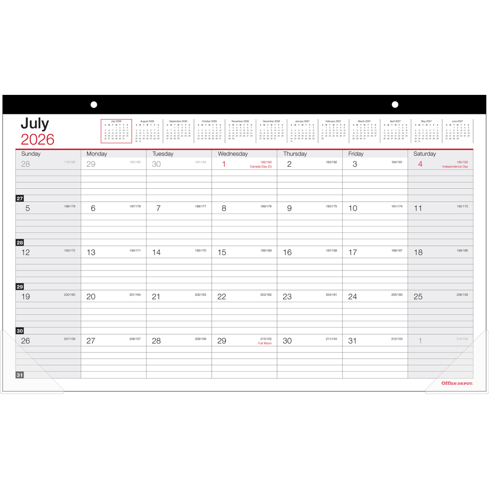 2026-2027 Office Depot Brand Monthly Academic Desk Calendar, 17-3/4in x 10-7/8in, 30% Recycled, July 2026 To June 2027