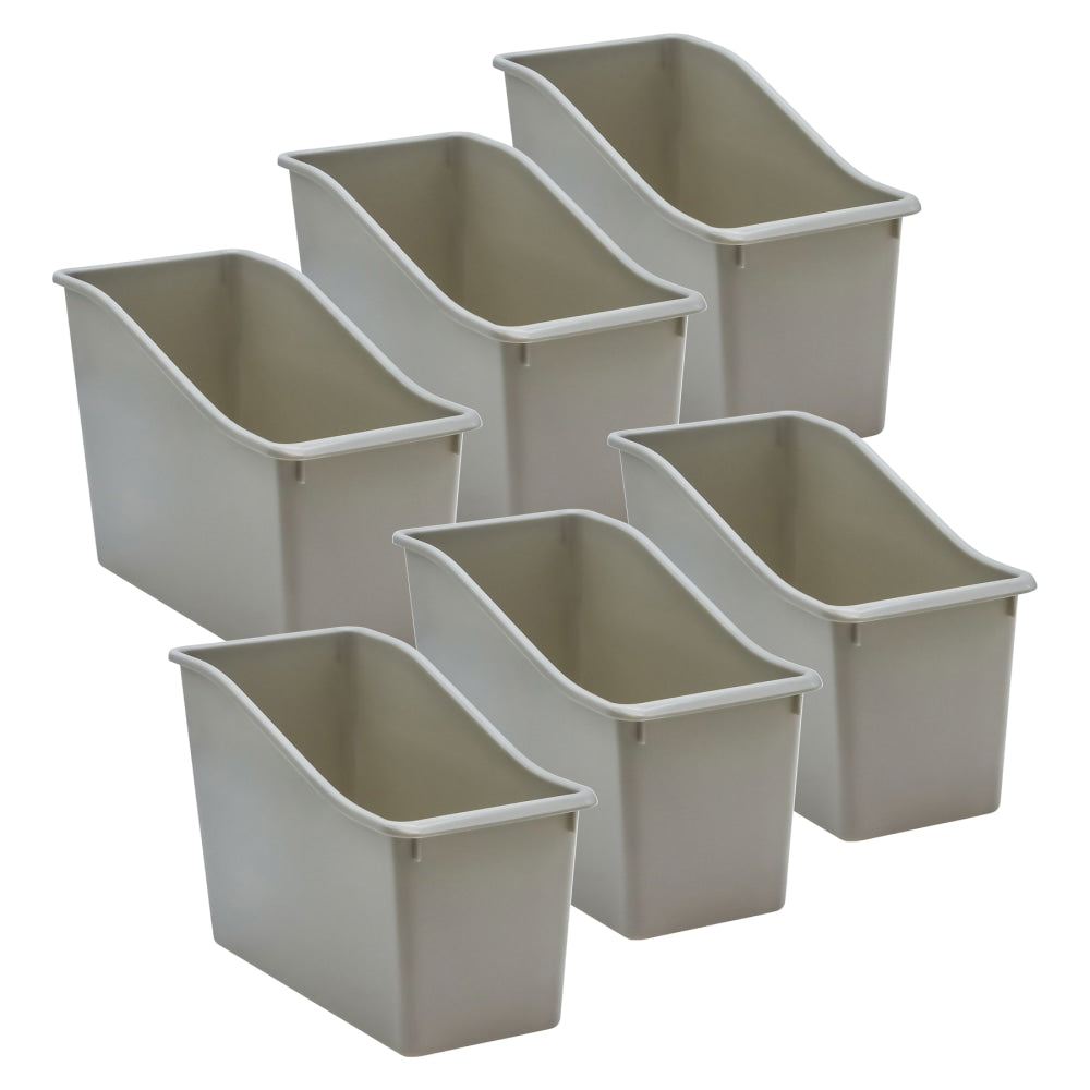 Teacher Created Resources Plastic Book Bins, 7-1/2inH x 11-3/8inW x 5-1/2inD, Gray, Pack Of 6 Bins