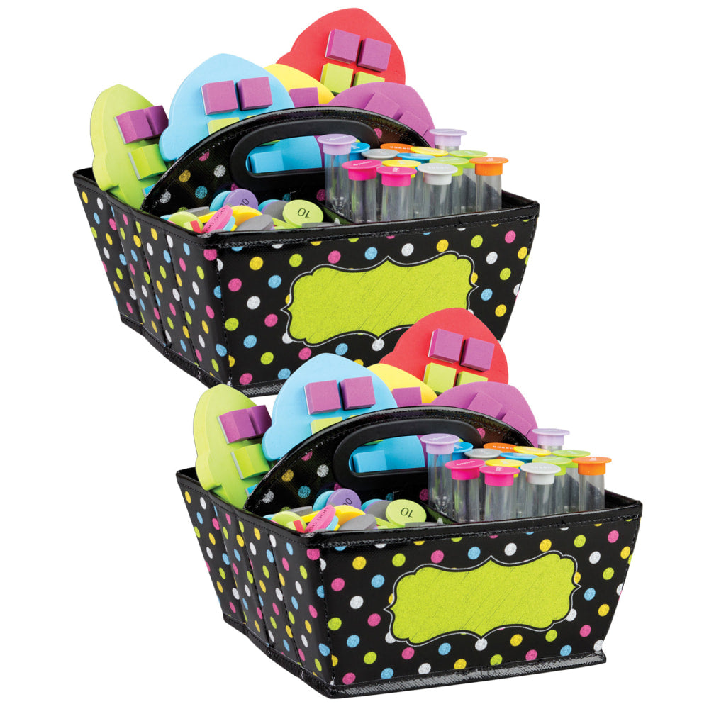 Teacher Created Resources Burlap Design Storage Caddies, 6inH x 9inW x 9inD, Chalkboard Brights, Pack Of 2 Caddies