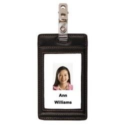 Office Depot Brand Faux Leather ID Badge Holder, Vertical, Black/Tan