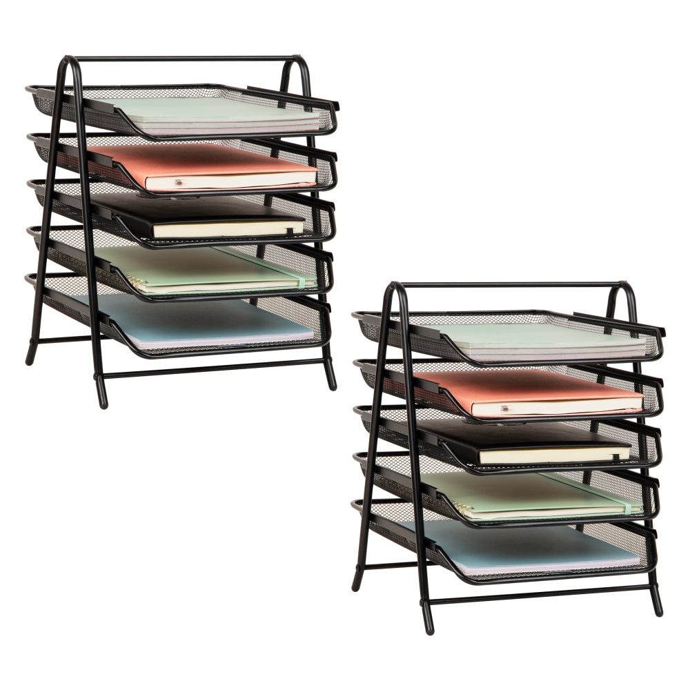 Mind Reader 5-Tier Paper Tray Desktop Organizer Metal Mesh, 14-1/2inH x 14inW x 11-3/4in L, Set of 2, Black