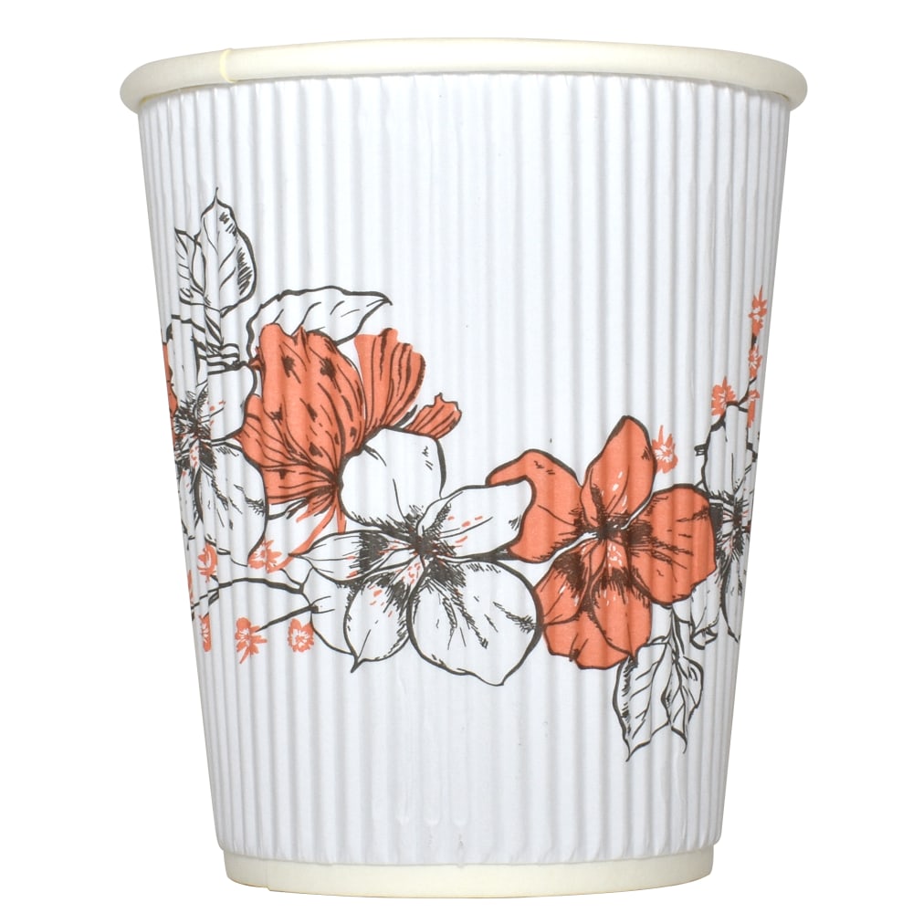 Hotel Emporium Floral Ripple Hot Cups, 8 Oz, 100% Recycled, White, Pack Of 500 Cups