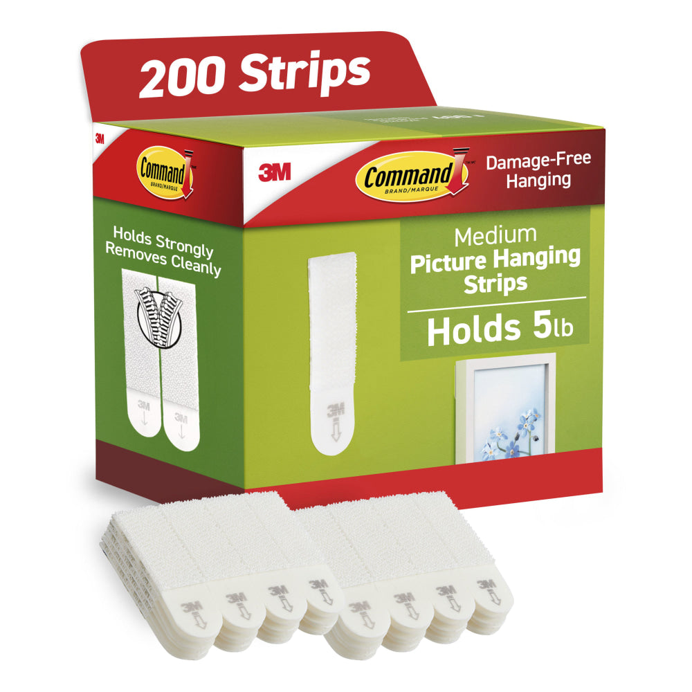 Command Medium Picture Hanging Strips, 100 White Adhesive Strip Pairs (200 Strips), Damage Free Hanging Picture Hangers, No Tools Wall Hanging for