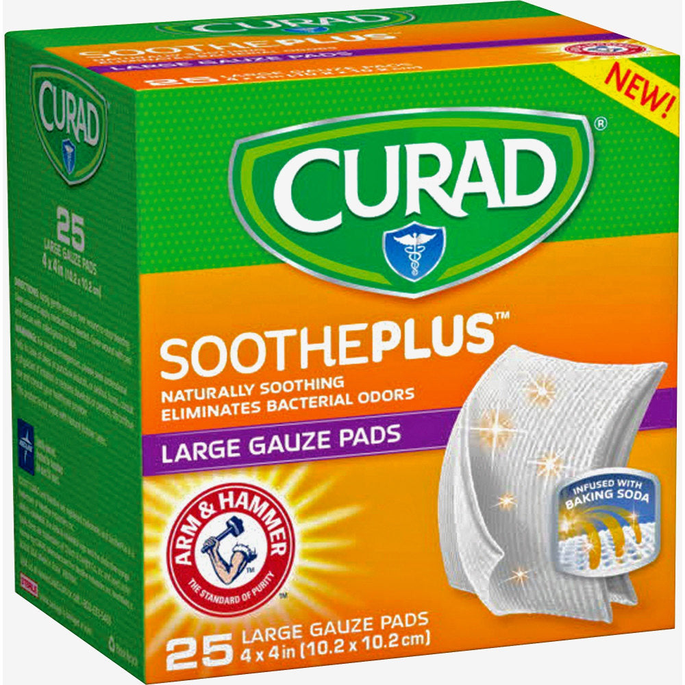 Curad SoothePlus Medium Non-stick Pads, 4in Width x 4in Length, White, Box Of 25