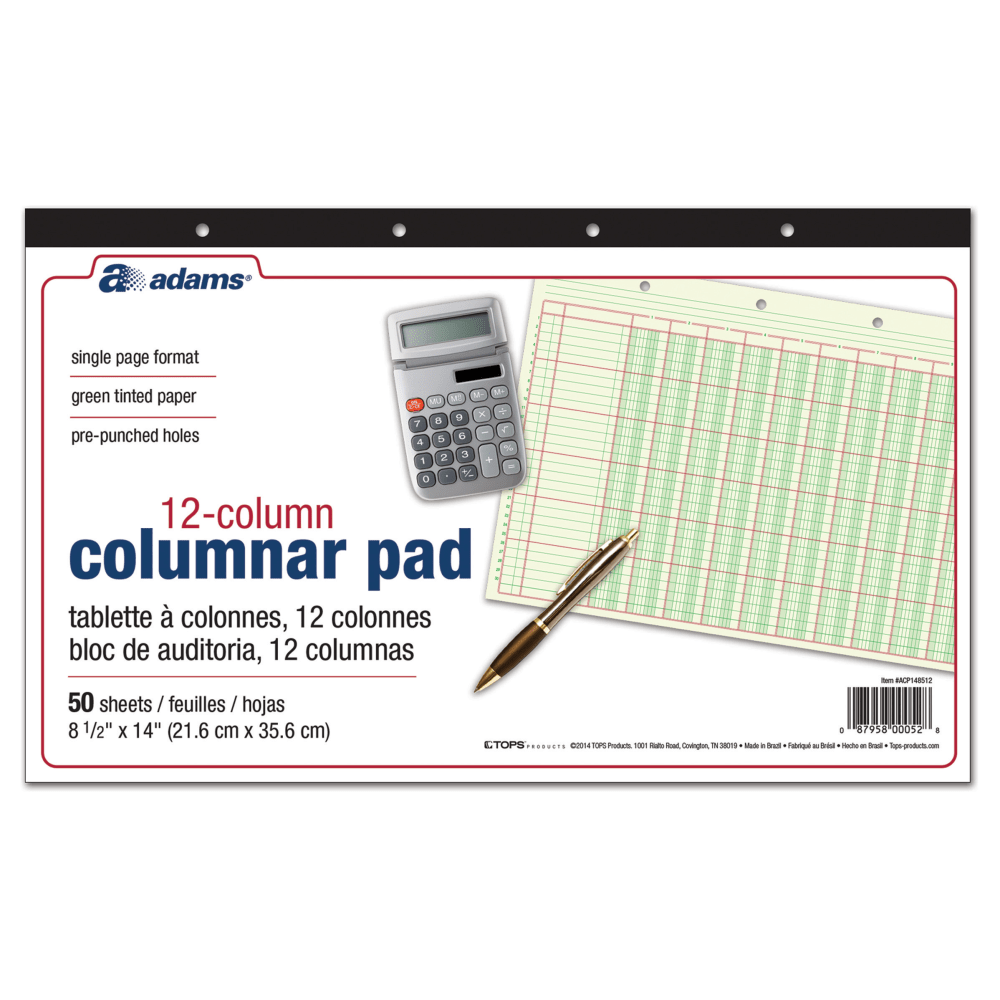 Adams Analysis Pad, 14in x 8 1/2in, 50 Pages (50 Sheets), 12 Columns, Green