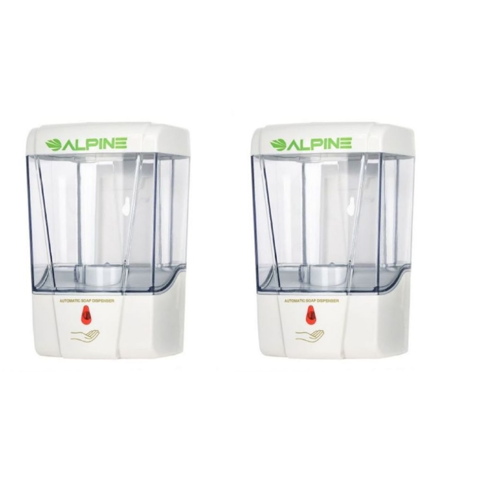 Alpine Commercial Automatic Touch-Free Liquid Soap And Gel Hand Sanitizer Dispensers, 700 mL, White, Pack Of 2 Dispensers