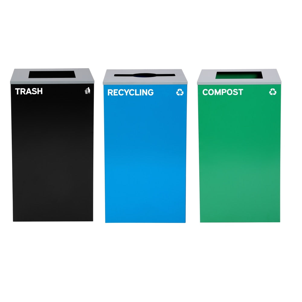 Alpine Industries Stainless-Steel Open Top Mixed Recycling, Compost And Trash Can Set, 29 Gallons, Black/Blue/Greenns - ALP4450-BLK-KIT18