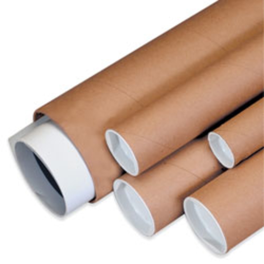 Partners Brand Kraft Mailing Tubes With Plastic Endcaps, 2 1/2in x 30in, Pack Of 34
