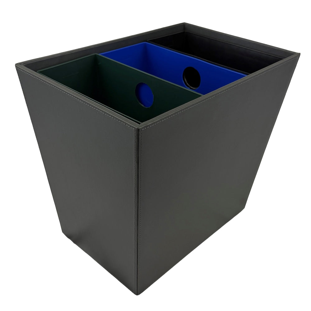 Hospitality Source Wood Triple Recycle Bins, 14in x 9in x 12-1/2in, Dark Gray, Set Of 6 Bins