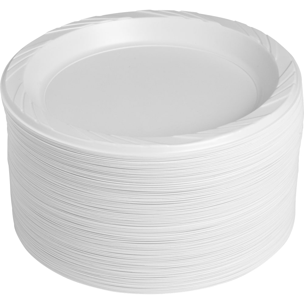 Genuine Joe Reusable Plastic White Plates - 125 / Pack - 9in Diameter Plate - Plastic - Serving - Disposable - White - 500 Piece(s) / Carton