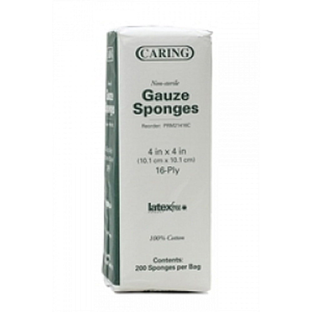 Medline Caring Woven Nonsterile Gauze Sponges, 4in x 4in, White, 200 Sponges Per Sleeve, Case Of 10 Sleeves