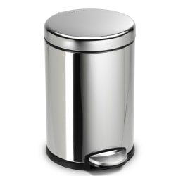 simplehuman Mini Round Step Trash Can, 1.2 Gallons, 12.1inH x 7.6inW x 10inD, Polished Stainless Steel