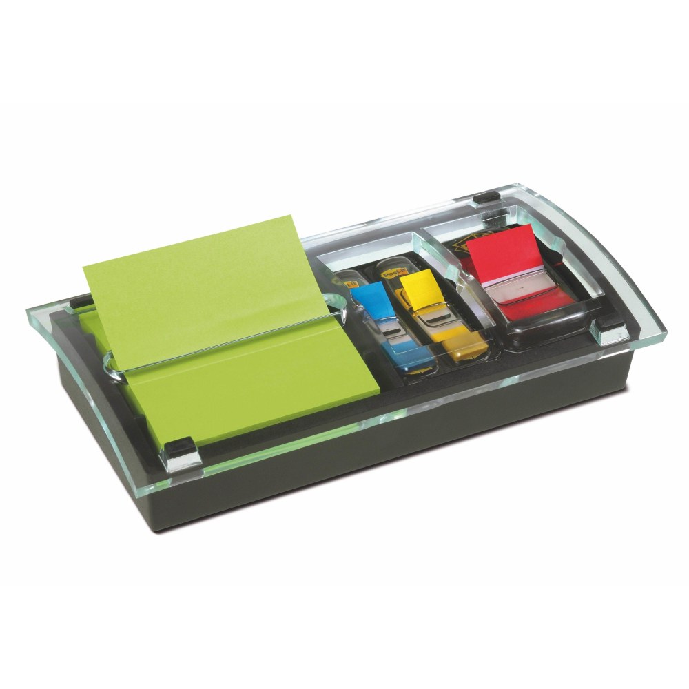 Post-it Notes and Flag Dispenser, 1 Dispenser, 1 Pad, 90 Sheets/Pad, Black Base with Clear Top, 2 Flag Dispensers, 50 Flags/Dispenser, Clean Removal