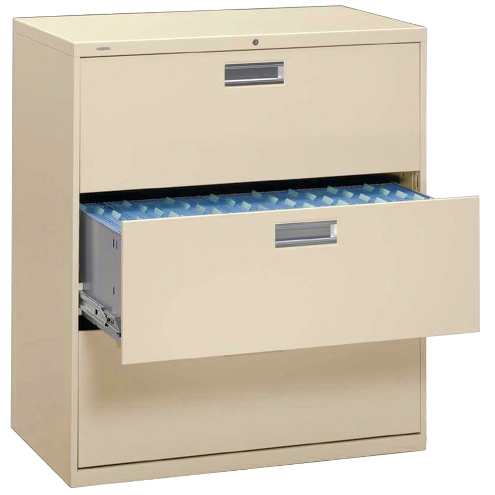 HON Brigade 600 42inW x 18inD Lateral 3-Drawer File Cabinet, Putty