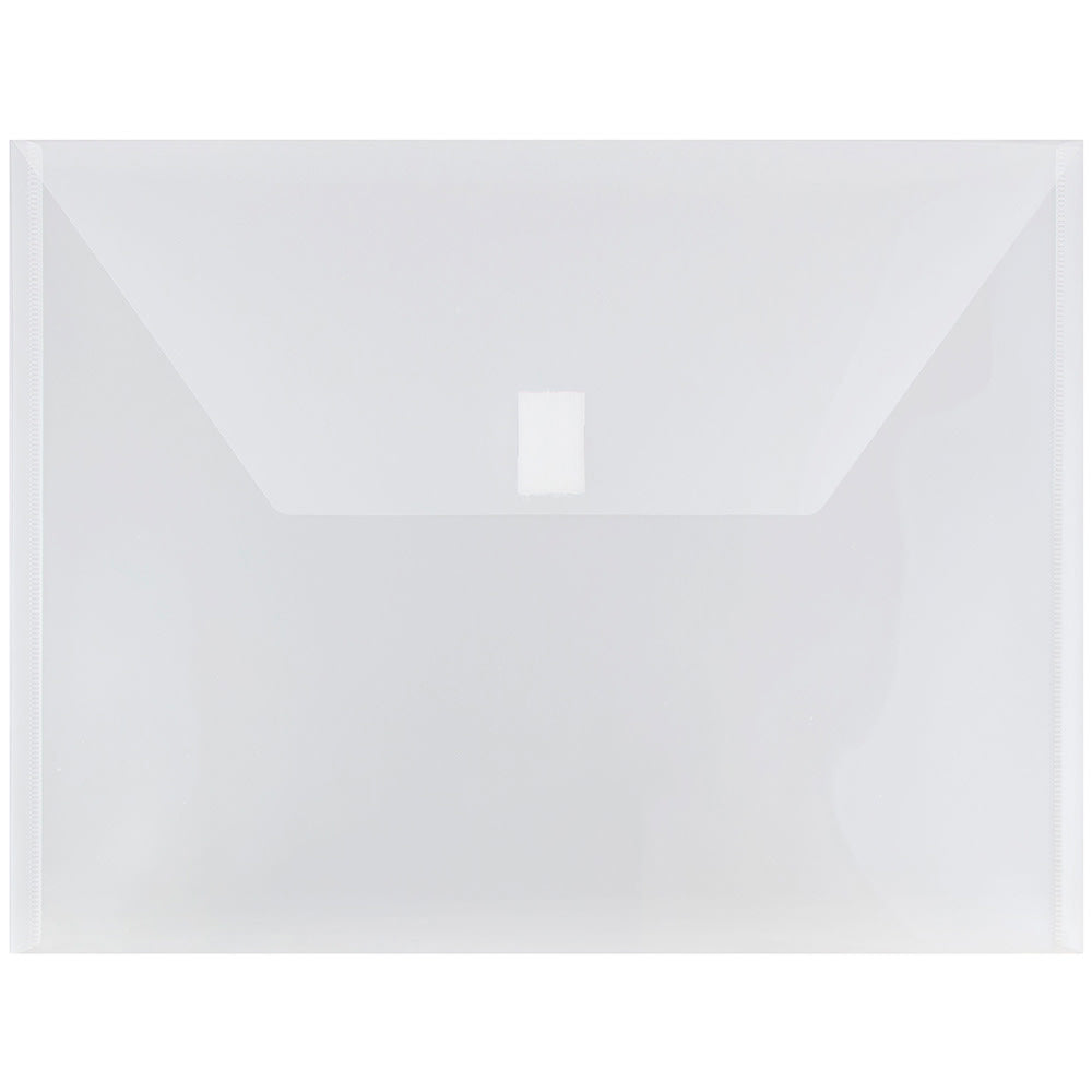 JAM Paper Plastic Booklet Envelopes, Letter-Size, 9 3/4in x 13in, Hook & Loop Closure, Clear, Pack Of 12