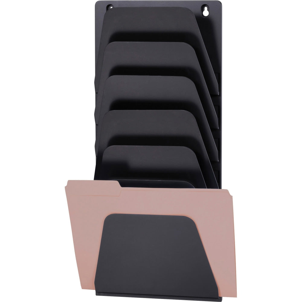 OIC 7 Compartment Wall File Holder, 7 Compartment(s), 22.4inH x 9.5inW x 2.9inD, Wall Mountable, Black, Plastic, 7 / Each