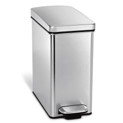 simplehuman Profile Slim Step Trash Can, 2.6 Gallon, 13.9inH x 15.4inD x 6.6inW, Brushed Stainless Steel