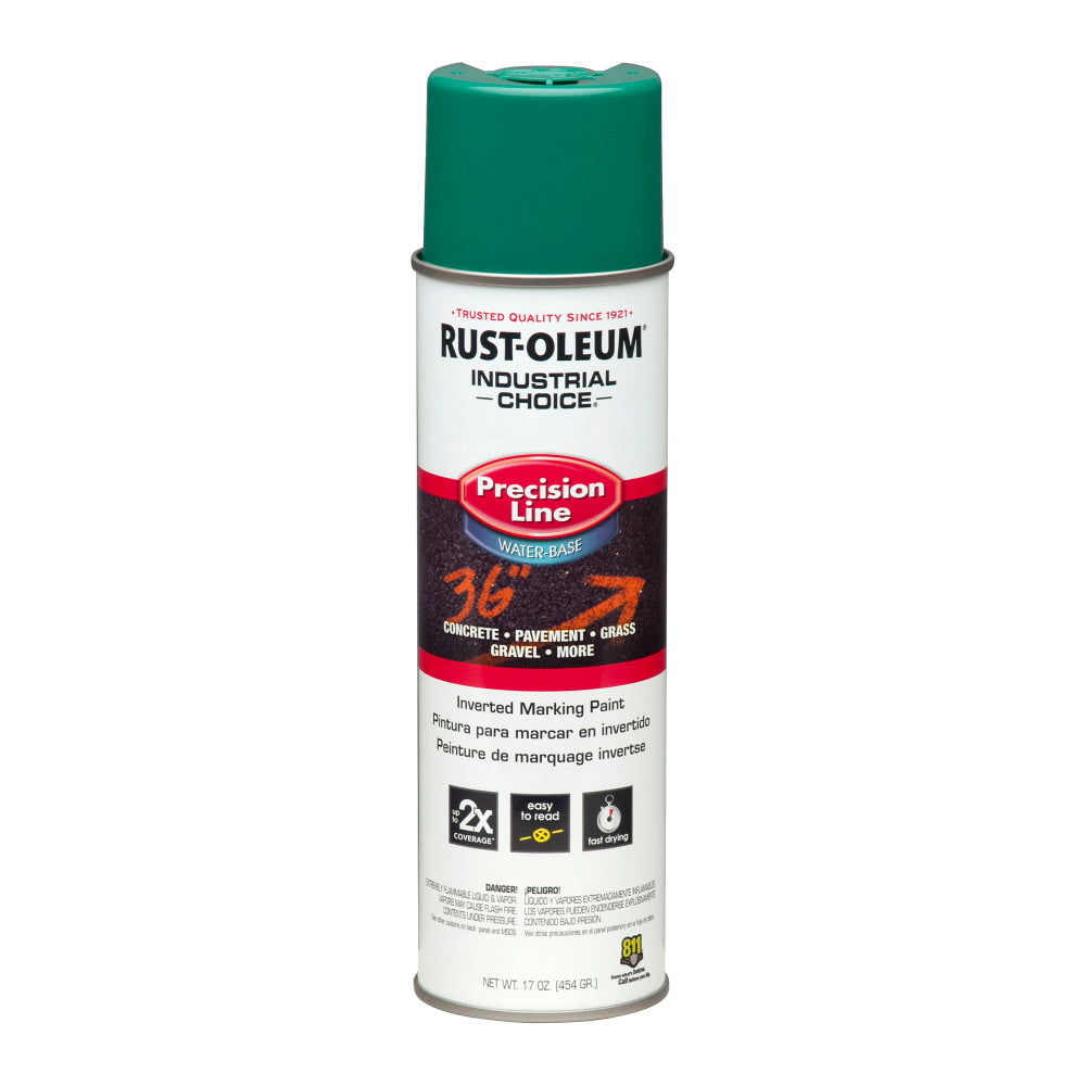 Rust-Oleum Industrial Choice M1800 System Water-Based Precision Line Inverted Marking Paint, 17 Oz, APWA Safety Green, Pack Of 12 Cans