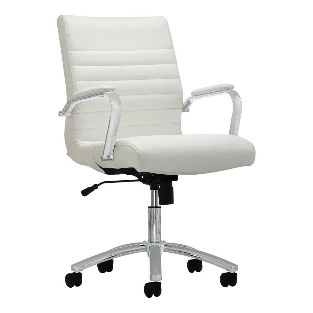 Realspace Modern Comfort Winsley Bonded Leather Mid-Back Manager Office Chair, White/Silver, BIFMA Compliant