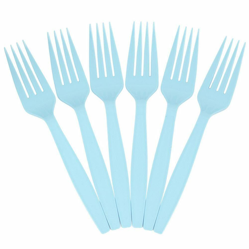 JAM PAPER Big Party Pack of Premium Plastic Forks, Aqua / Light Blue, 100 Disposable Forks/Box