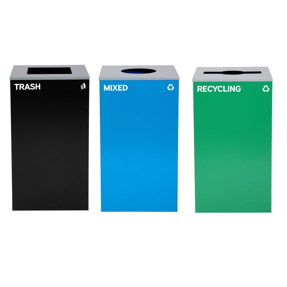 Alpine Industries Stainless-Steel Open Top Mixed Recycling And Trash Can Set, 29 Gallons,Black/Blue/Green - ALP4450-BLK-KIT40