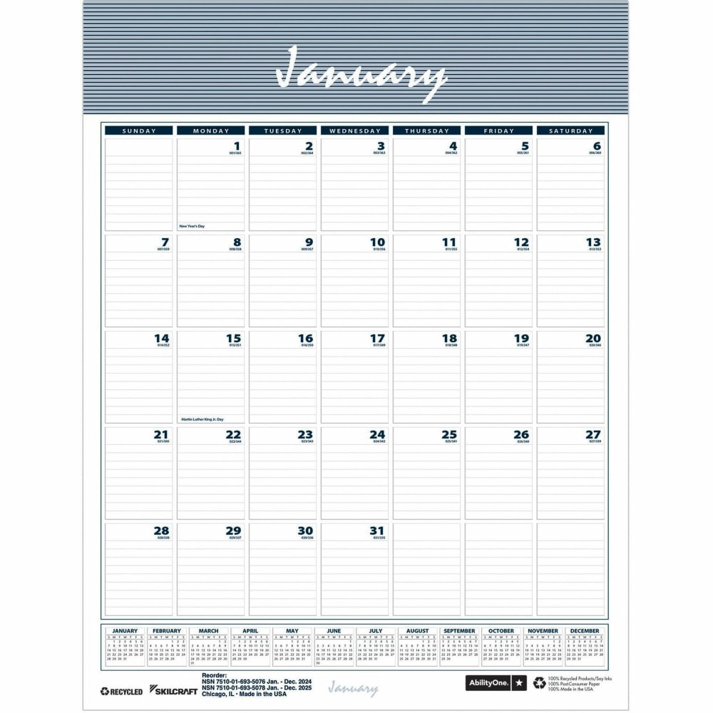 SKILCRAFT Monthly Wall Calendar 12-Month Vertical, 6935083