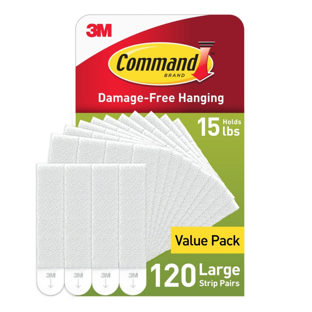 Command Large Picture Hanging Strips, 120 White Adhesive Strip Pairs (240 Strips), Damage Free Hanging Picture Hangers, No Tools Wall Hanging