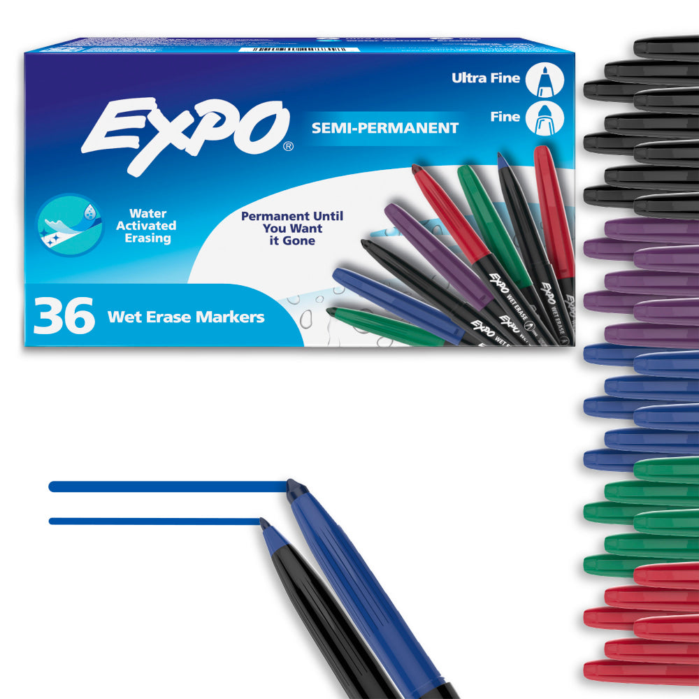 Expo Wet-Erase Markers - Fine / Ultra Fine Marker Point - Assorted Ink - 36 / Box