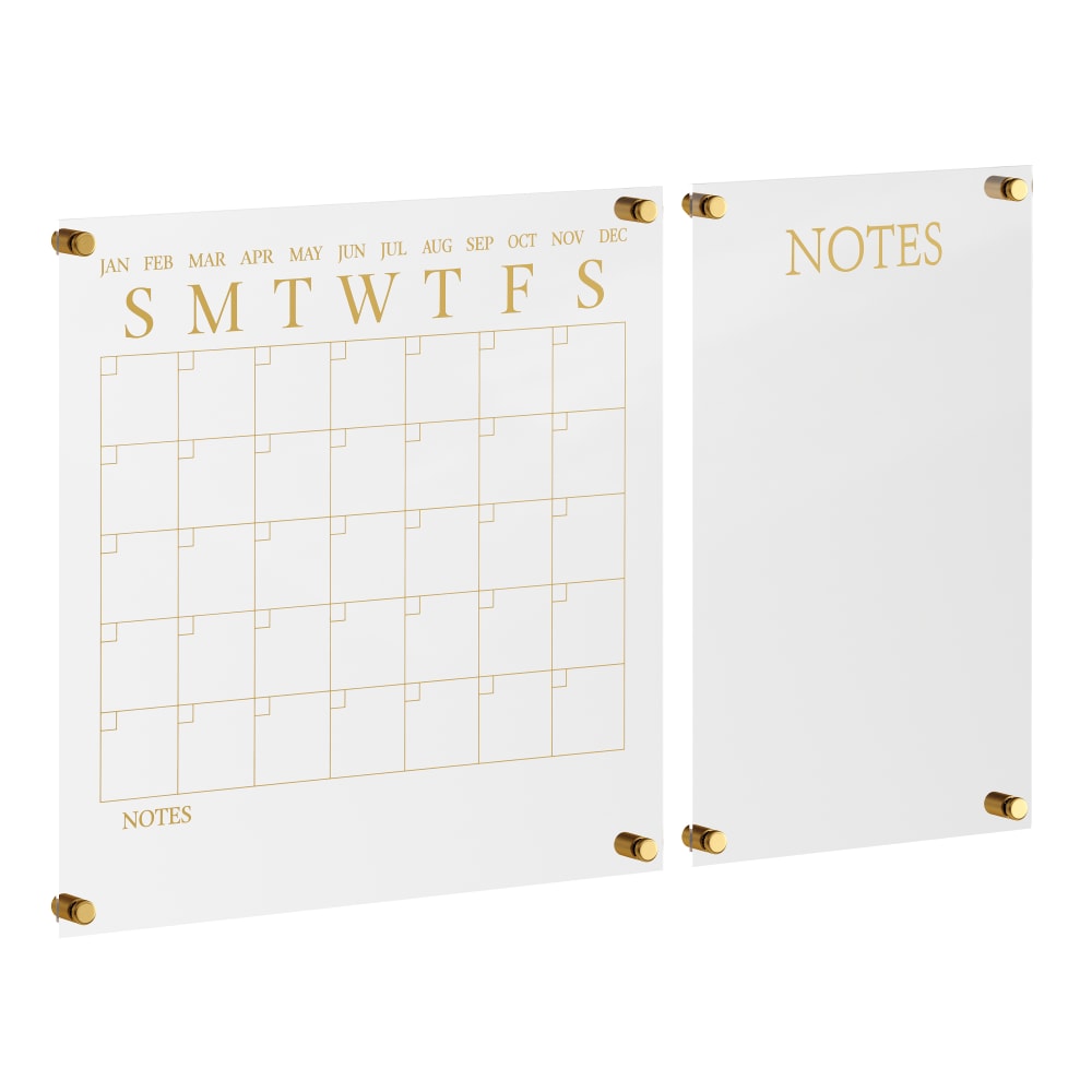 Martha Stewart Grayson Acrylic Monthly Wall Calendar And Notes Board, 18in x 18in, Clear/Gold, Undated
