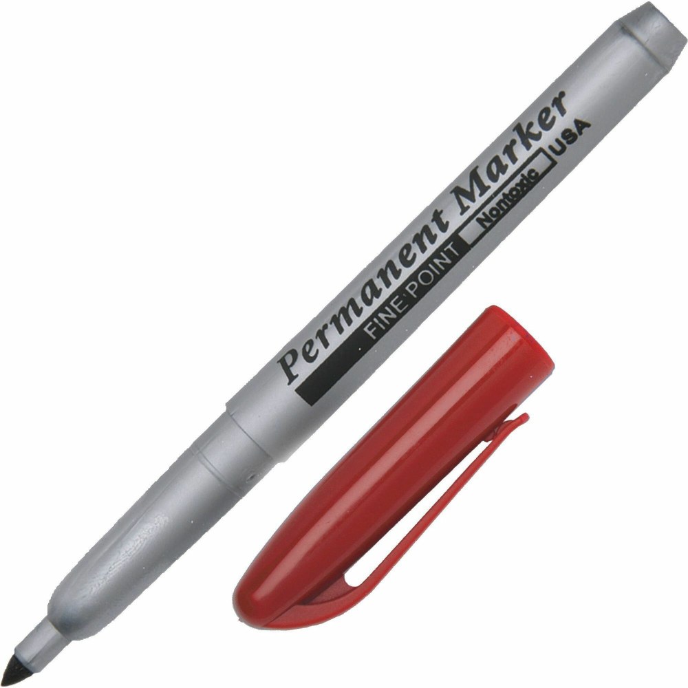 SKILCRAFT Permanent Fine-Point Markers, Red, 12/Pack (AbilityOne 7520-01-511-4324)