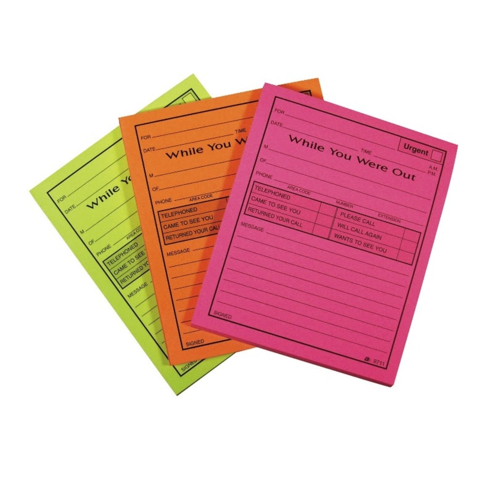 Adams "While You Were Out" Message Pads, 4 1/4in x 5 1/2in, 50 Sheets, Assorted Neon, Pack Of 6