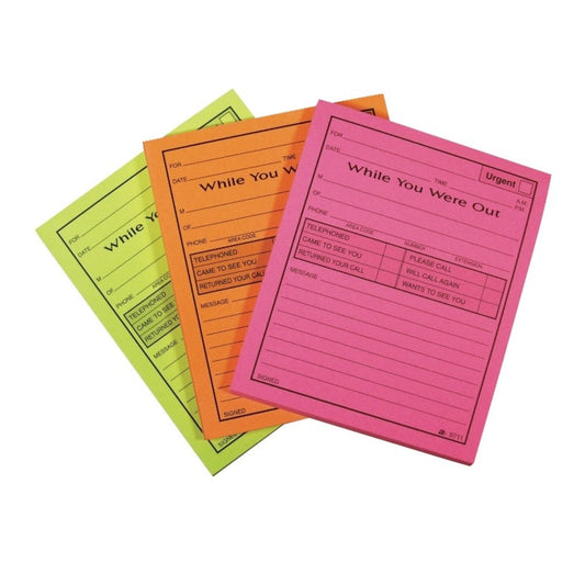 Adams "While You Were Out" Message Pads, 4 1/4in x 5 1/2in, 50 Sheets, Assorted Neon, Pack Of 6