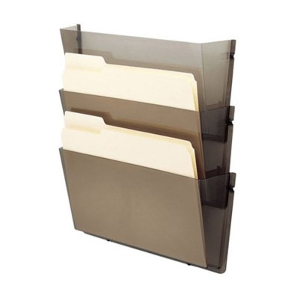 deflecto Unbreakable DocuPocket Wall File, 3 Sections, Letter Size, 14.5in x 3in x 6.5in, Smoke, 3/Pack