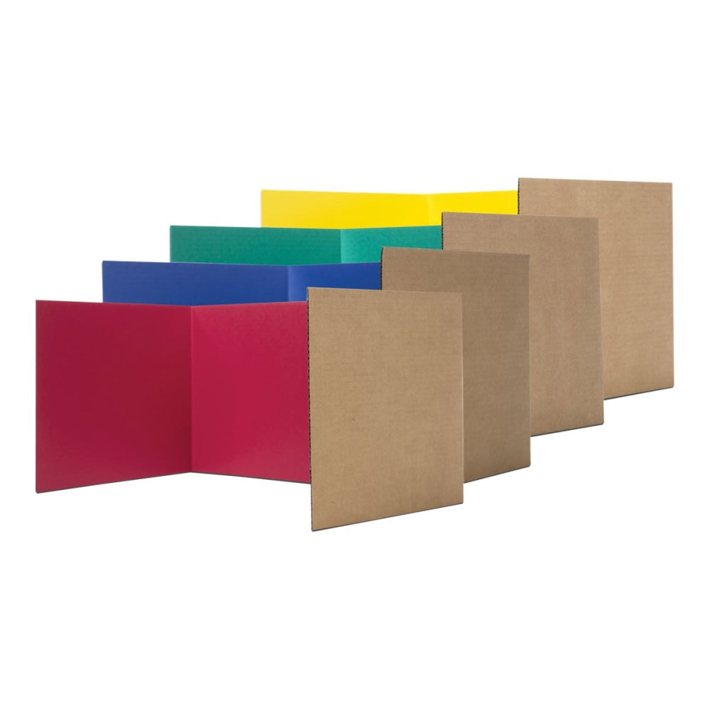 Flipside Color Tri-fold Study Carrel, 48inW x 12inH, Corrugated, Red, Blue, Green, Yellow