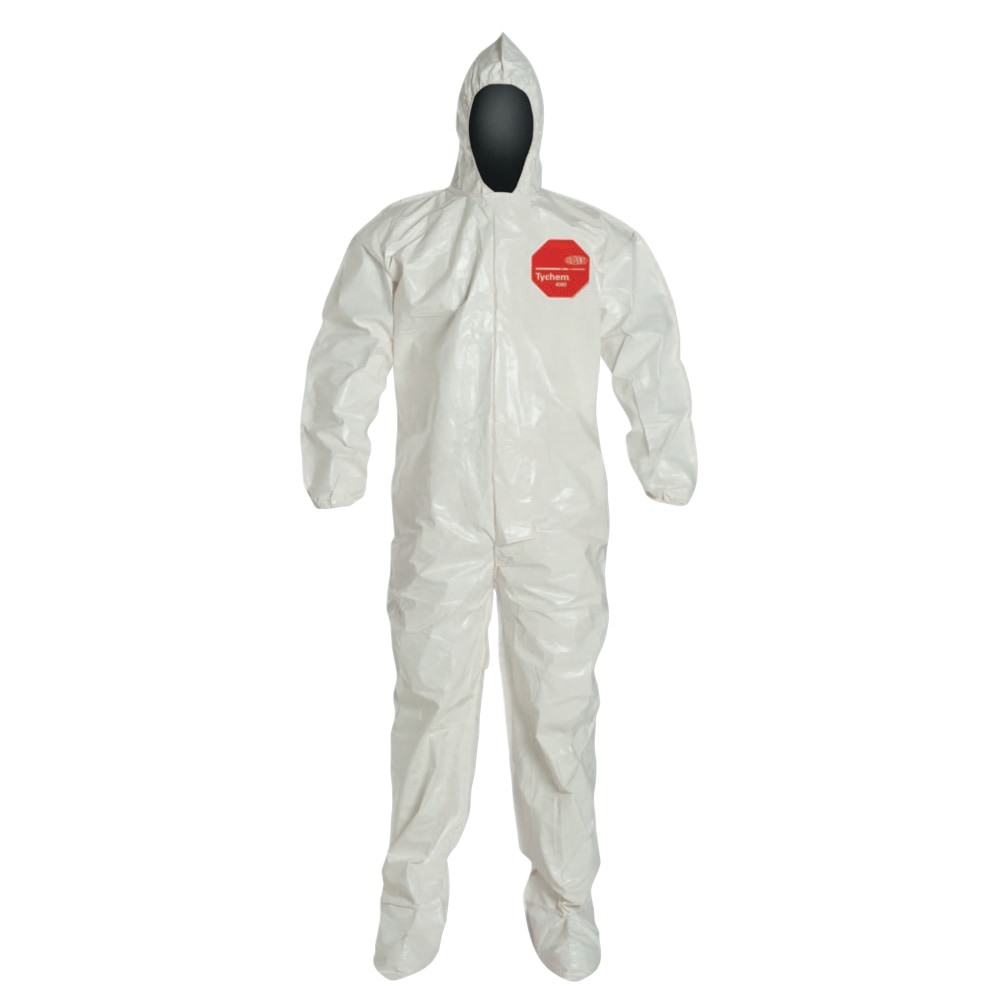 DuPont Tychem SL Coveralls With Attached Hood And Socks, Large, Zipper Front, White, Case Of 12