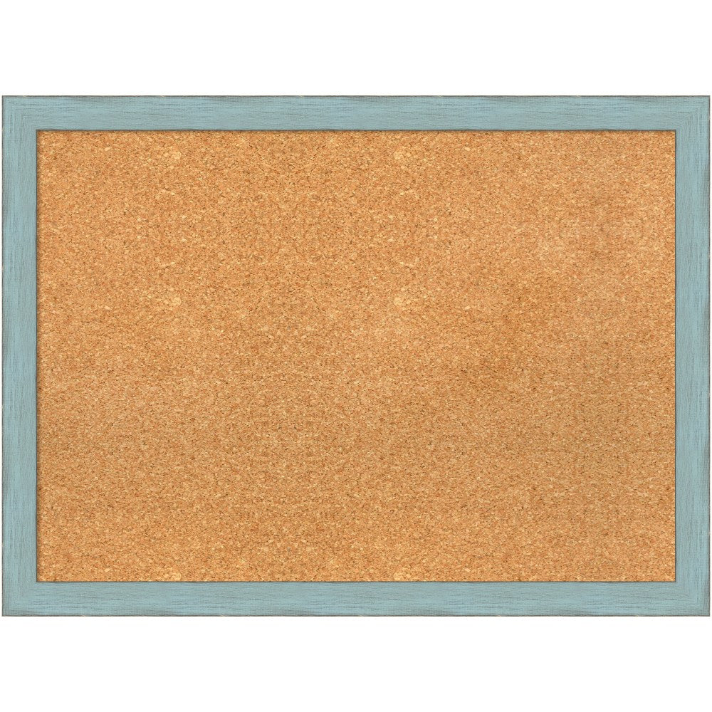 Amanti Art Cork Bulletin Board, 30in x 22in, Natural, Sky Blue Rustic Wood Frame