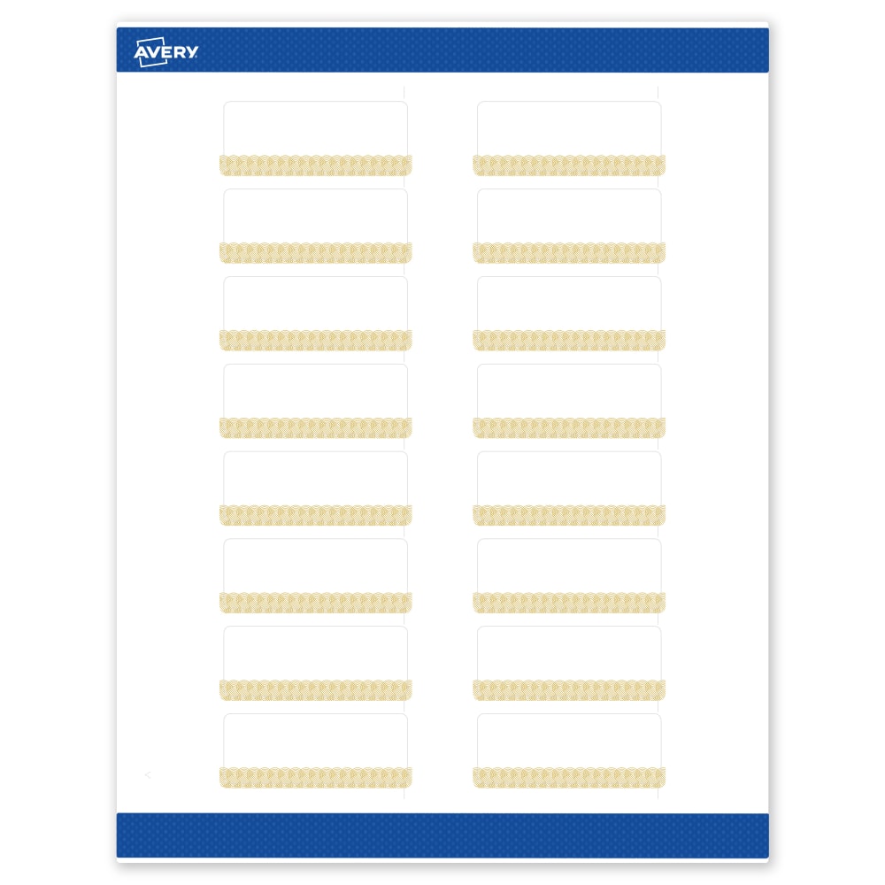 Avery Printable Labels With Sure Feed Technology, S00-EWS, Rectangle, 1in x 2-5/8in, Matte White With Preprinted Gold Lace Trim Pattern, Pack Of 160