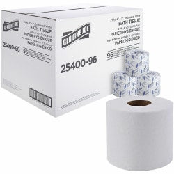 Genuine Joe 2-ply Standard Bath Tissue Rolls - 2 Ply - 3in Width x 4in Length - 400 Sheets/Roll - 1 5/8in Core - White - 96 / Carton