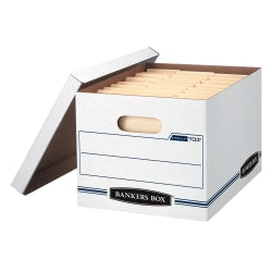Bankers Box Stor/File Standard-Duty Storage Boxes, Letter/Legal Size, 10 x 12in x 15in, White/Blue, Pack Of 10 - 0070314