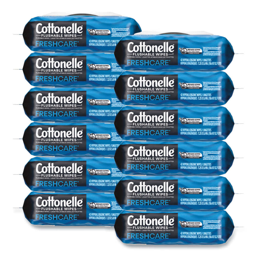 Cottonelle Fresh Care Flushable Cleansing Cloths, 1-Ply, 3.75 x 5.5, White, 42/Pack, 12 Packs/Carton