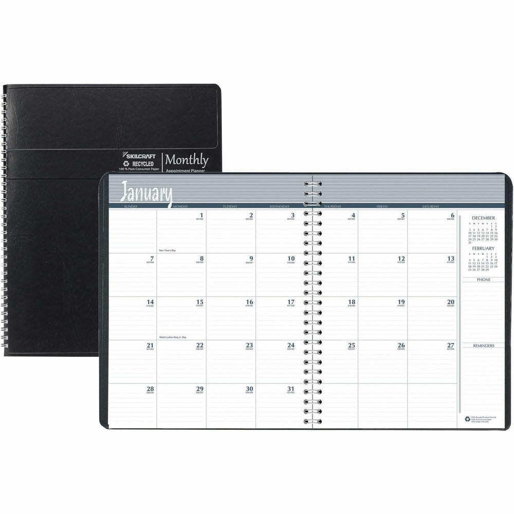 SKILCRAFT Monthly Planner 14-Month Wire-Bound, 6828096