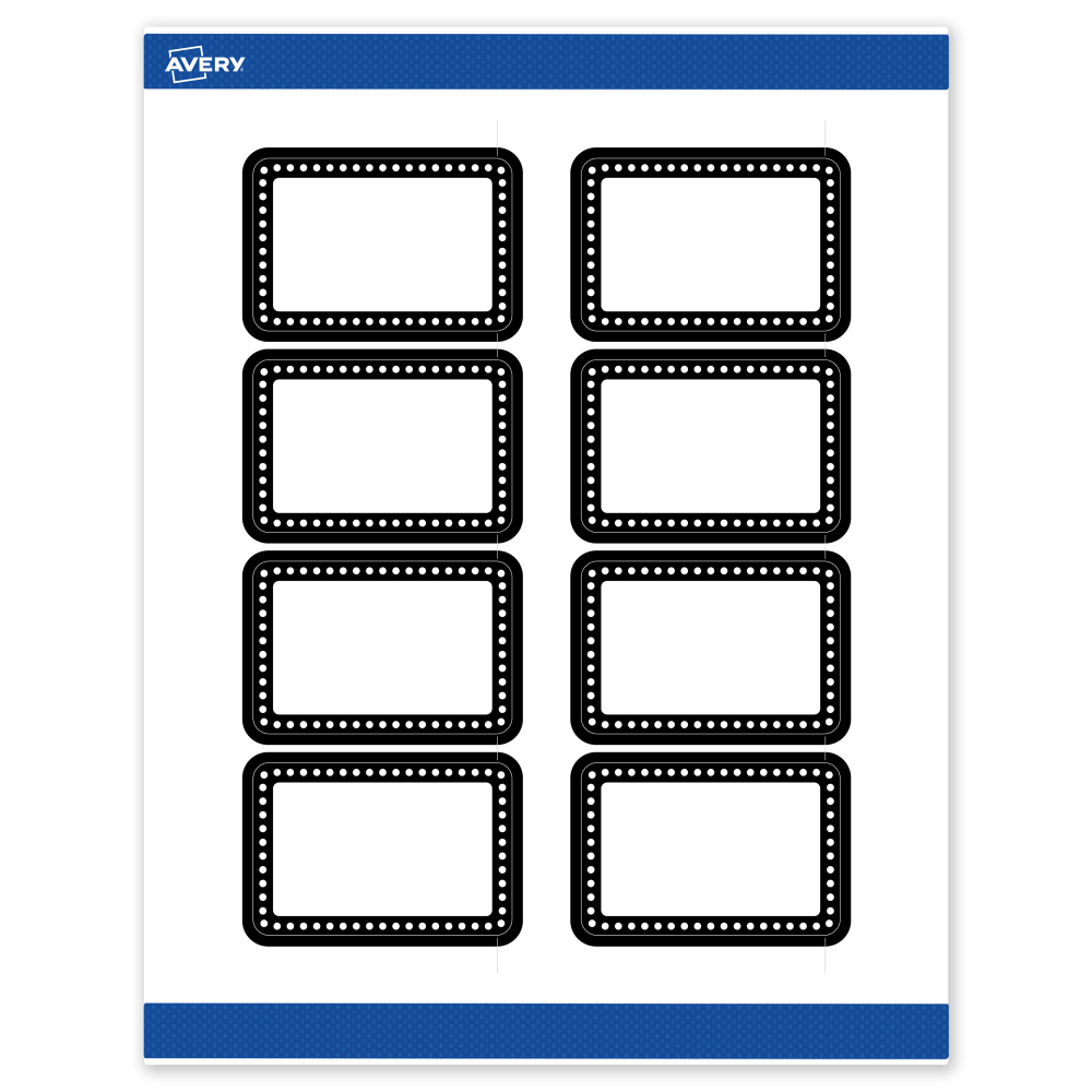 Avery Print-To-The-Edge Labels & Sure Feed, S00-DKM-PRWMP10, 2in x 3in, Matte White, Preprinted Black & White Polka Dots Design, Pack Of 80